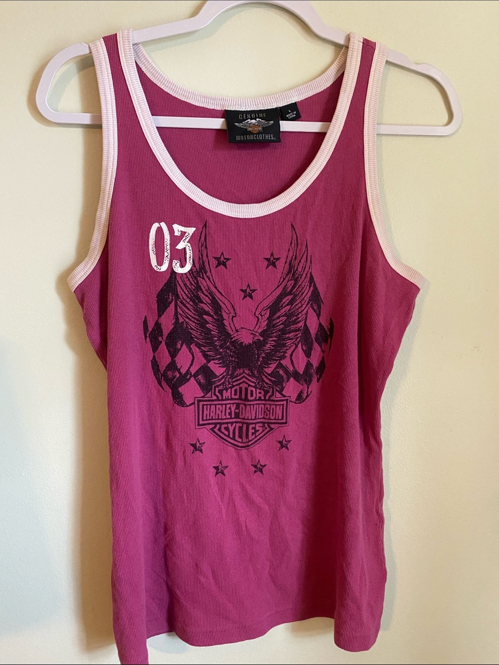 Motorcycle Harley Davidson Motorclothes Magenta Tank with White Trim